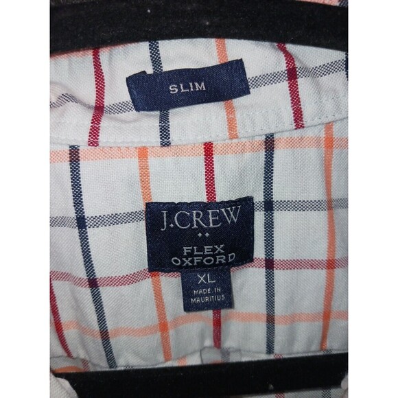 J.Crew Shirt Men XL White Multi-Color Plaid Slim‎ Flex Oxford Button Down L/S - Picture 2 of 8